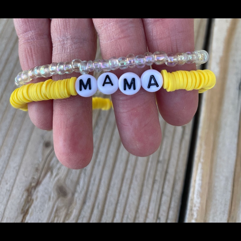 Yellow mama bracelet stack heishi beads
